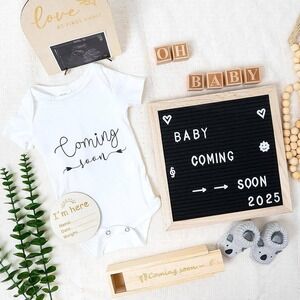 Baby Coming Soon Pregnancy Announcement Bodysuit and Booties Gift Set NB